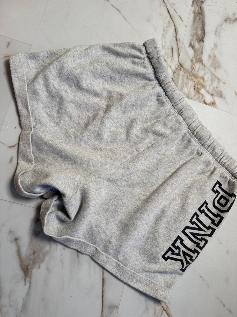 Pink Victorias Secret Y2K Spellout Loungewear Cuffed Shorts Sz M Gray Dorm